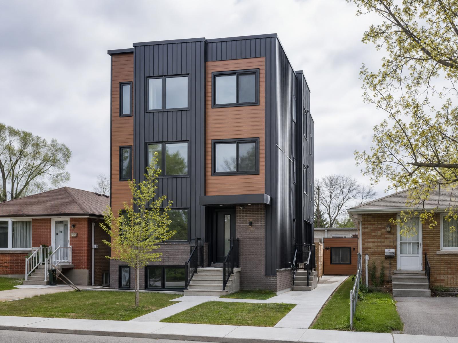 Completed 4+1 rental build: three-storey fourplex with rear garden suite in Toronto